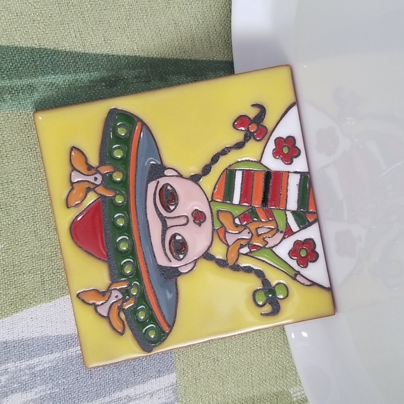 Other - Cute Frida Kahlo And 3 Pups Colourful Decorative Tile